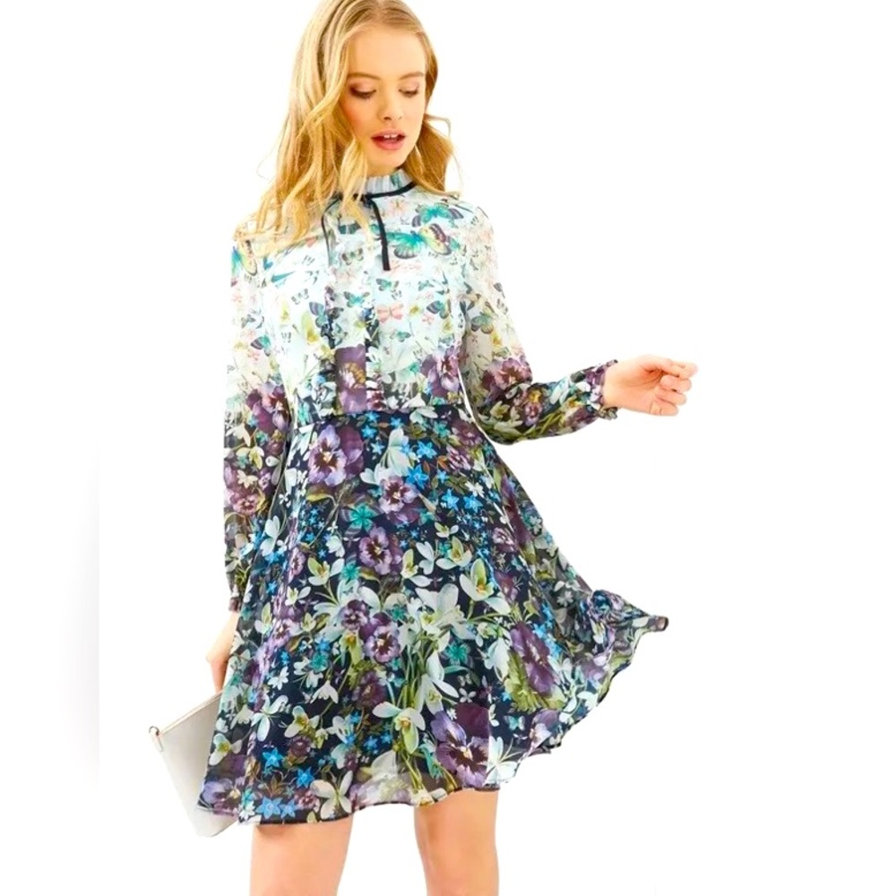 Ted Baker Meelia Chiffon Floral Dress Sz 2